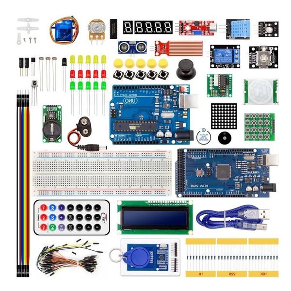 Freeshipping Diy Starter Kit para R/3/mega 2560/Servo/1602 LCD/cable de puente/HC-04/SR501 con caja al por menor Dbbsa