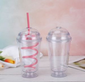 La dernière tasse de paille de bricolage 450ml Drinkware milkshake tasses à café en plastique à double couche de lait, la couleur peut être personnalisée