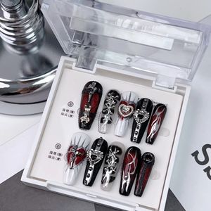 Style bricolage Ferrous Metal Diamond Heavy Industry Drawn Handmade Y2k Press on Nails Tips Design Manucure Spicy Girl 240518