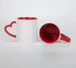 Sublimación DIY Taza de cerámica de 11 oz con asa de corazón Tazas de cerámica blanca de 320 ml con revestimiento interior colorido Botella de agua Café