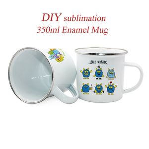 Sublimation bricolage 350 ml émail tasse émail acier tasse émaillée tasse émail Camping tasse à café idéal pour café, thé, camping personnalisé