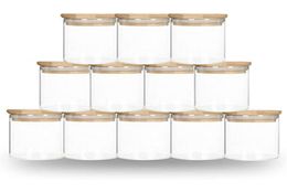 Sublimación de bricolaje 6oz Vaso de vidrio con tapa de bambú Container de almacenamiento de alimentos Clear Frosted Home Supplies PortAB2980747