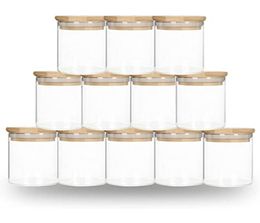 Sublimación de bricolaje 6oz Vaso de vidrio con tapa de bambú Container de almacenamiento de alimentos Clear Frosted Home Supplies Portab3688107