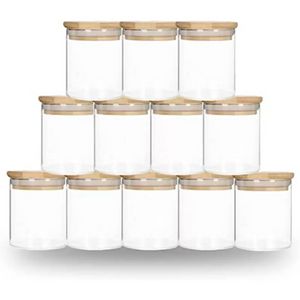 Sublimación de bricolaje 6oz Vaso de vidrio con tapa de bambú Container de almacenamiento de alimentos Clear Clear Frosted Kitchen Suministros portátiles WLY935