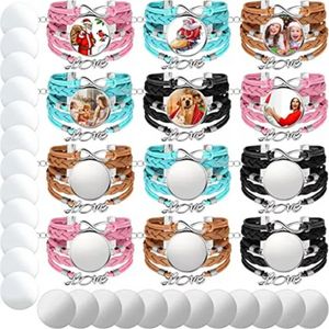 Pulseras en blanco de sublimación DIY para mujer, recuerdo de fiesta, bisel artesanal, ajuste de transferencia de calor, pulsera de cuero en blanco con hoja de aluminio C1220