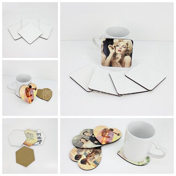 Sublimación de bricolaje Posavasos en blanco Copa de corcho de madera Cojín MDF Promoción Amor Flor redonda en forma de taza Estera Publicidad Fiesta Favor Regalo DHL FY3758