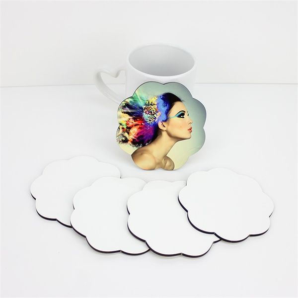 Posavasos en blanco para sublimación DIY, almohadillas para tazas de corcho de madera, MDF, regalo publicitario, promoción, amor, alfombrillas redondas con forma de flor, 2842 Q2