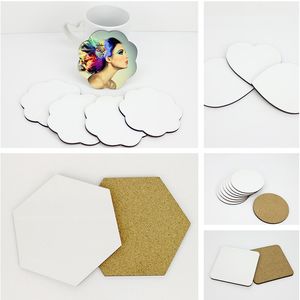 5 styles bricolage sublimation vierge coaster en bois isolé tasse de liège tapis MDF publicité cadeau promotion semi-fini isolé tasse tapis pour cadeau LX4290