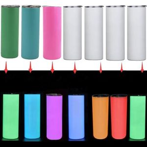 DIY Sublimatie Blanks 20oz Tumbler Glow In The Dark Rechte Magere Tuimelaars Dubbelwandige RVS Vacuüm Geïsoleerde Fles Lichtgevende Verf Lichtgevende