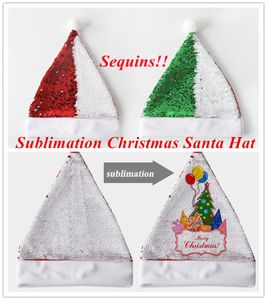 DIY Sublimatie Kerstmuts Glitter Santa Hoeden Pailletten Mermaid Decoratie Warmteoverdracht Xmas Geschenken Shinny New Year Feestelijke vakantie feestartikelen