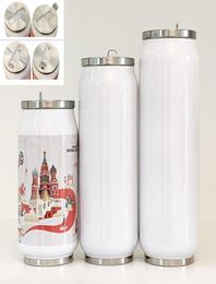 Taza de sublimación de bricolaje 9 12 15oz Cola CAN con 2 tipos Páginas de transferencia de calor blancos latas de coca cola de acero inoxidable botellas de agua aisladas TRA8936556