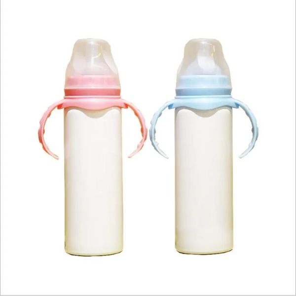 DIY Sublimación Sippy Cup Espacios en blanco Vaso de vacío Botellas de acero inoxidable con asa Leche para bebé Botella de paja Envío marítimo LSK1764 ZZ