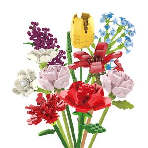 DIY girasoles tulipanes rosas jazmines plantas Gypsophila jardines románticos bloques de construcción bloques de modelismo clásicos juegos para niños juguetes para niños