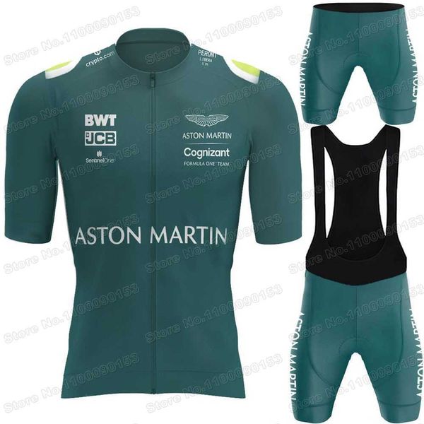 DIY T-Shirt 2022 Aston Martin Team Radfahren Jersey Set Sommer Kleidung Grün Männer Rennrad Shirts Anzug Fahrrad Trägerhose MTB maillot Y2303