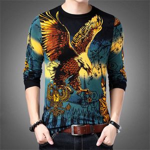 T-Shirt à manches longues pour hommes, ample et fin, impression 3D, motif d'aigle, col rond, à la mode, loisirs d'été, DIY