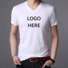 DIY t-shirts personnalisés imprimés hommes col en v à manches courtes t-shirt OEM vierge couleur unie noir blanc top t-shirts avec propre conception logo graphique personnalisé HFCMT072
