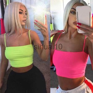 DIY Tanks Camis 2022 Moda para mujer Neon Green Crop Tops Camis Sin mangas Algodón Streetwear Slim Sexy Chaleco Correa recortada Bralette Tees 2XL J230706