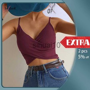 Tanques de bricolaje Camis Mujeres sexy Crop Top Tube Top Cuello en V profundo Sin mangas Camisola delgada Acolchado Sujetador recogido Ropa interior sin costuras Ropa interior íntima J230706