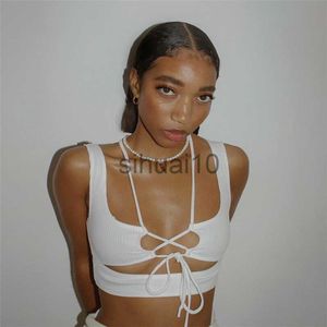 DIY Tanques Camis Verano Sin mangas Sin espalda Halter Crop Top Sexy Front Tie-up Hollow Out Cami Top Mujeres Clubwear Beach Outfits Streetwear Chaleco J230706