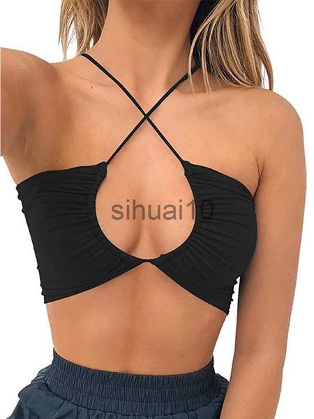 DIY Tanks Camis Femmes Sexy Criss Cross Lace Up Sling Basic Bow Tie Crop Top J230706