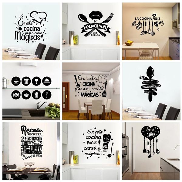 Bricolage texte vinyle cuisine espagnol citation Stickers muraux vinyle papier peint pour cuisine chambres décor Stickers muraux décor à la maison autocollant autocollant