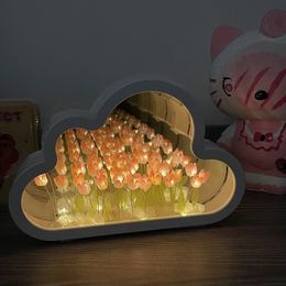 Bricolage tulipe nuage mer de fleurs veilleuse atmosphère créative Transparent Qixi amoureux cadeau décoration de bureau 240116