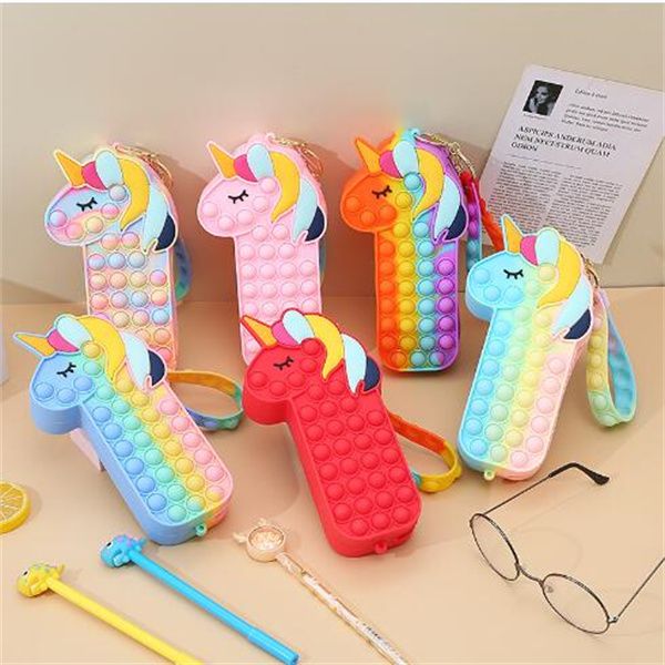 Estuche de lápices de silicona con unicornio DIY, estuche de lápices funcional para niños con papelería Pioneer de roedores GC1253