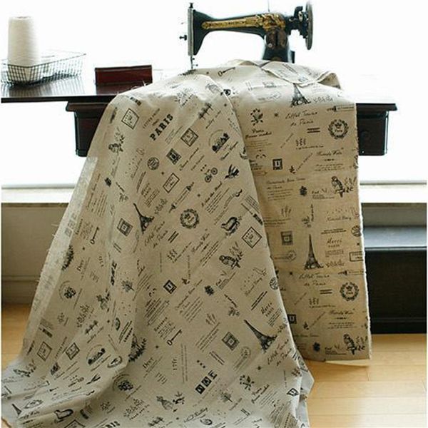 Tissu en lin et coton pour bricolage, textile de maison, motifs de couleur noire, fil teint, 269v