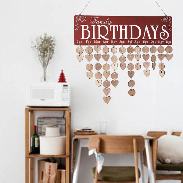 Bricolage calendrier mural gâteau joyeux anniversaire imprimé calendrier en bois signe dates spéciales rappel conseil maison suspendus décor cadeaux W1