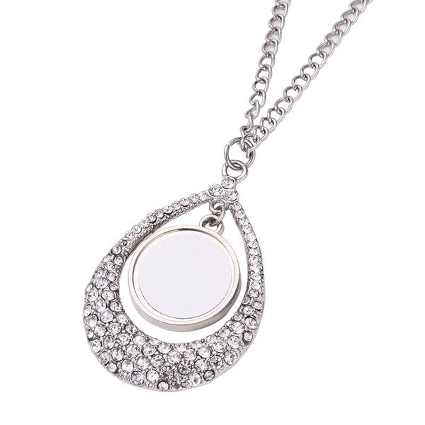 DIY goutte d'eau sublimation collier en or blanc bijoux de créateur collier pour hommes femme fête cadre photo argent croix aile coeur strass pendentif colliers pour cadeau