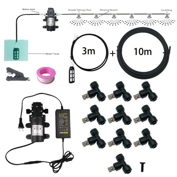 Bricolage à eau brume spray électrique diaphragme pompe kit jardin en serre de brouillard système de refroidissement 10m 10pcs brouillards buses de jardinage outils