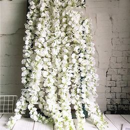 DIY boda flor de glicina Artificial colgante de ratán flores de novia guirnalda para la decoración del hogar jardín Hotel