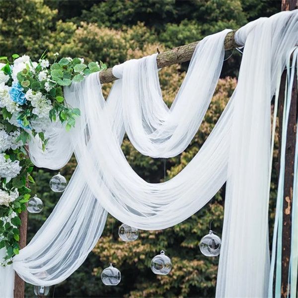 Decoración de boda DIY, rollo transparente blanco, tela de gasa orgánica de cristal, silla de arco de boda, fondo, decoración de fiesta de cumpleaños 240124