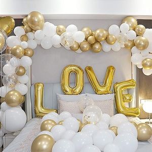 DIY WIT EN GOUD CONFETTI BALLOONS ARCH/GARLAND KIT VOOR Wedding Party Decoratie Baby Shower Wedding Anniversary Party Decor T200524