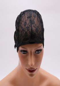 Bonnets de perruque noirs à Double dentelle, pour la fabrication de perruques, filet à cheveux avec bretelles réglables, dentelle suisse, taille moyenne, 3732954, DIY
