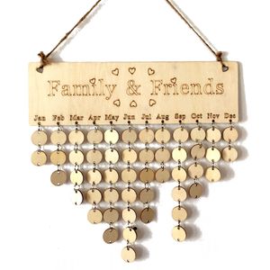 DIY Wood Family and Friends Kalender Wall Hangende herinneringsbord voor verjaardag Wedding Planner Speciale datums Home Decoratie Gift