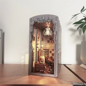 DIY Houten Boekenhoek Plank Insteekset Miniatuur Bouwpakketten Geheime Piano Kamer Boekenplank met Licht Boekensteunen Vrienden Geschenken 240304