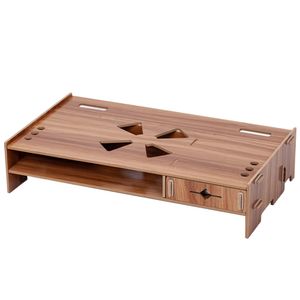 DIY Houten Computer Laptop Standhouder Monitor Riser Desk Organizer Base met opslagladen - Kersenhout