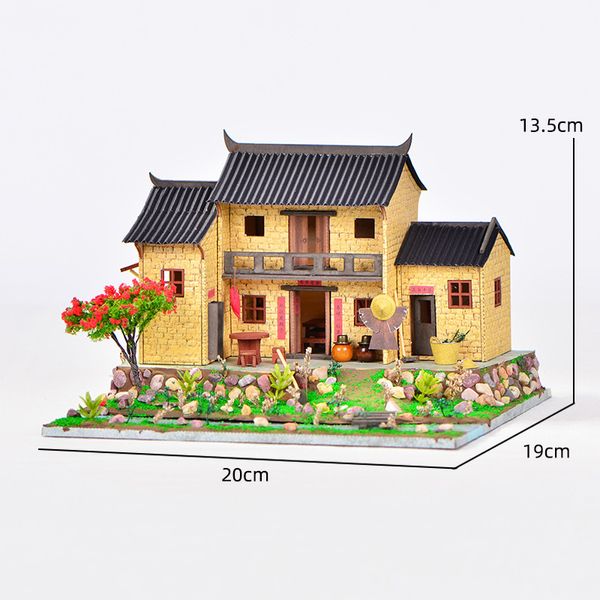 DIY WOODEN Doll House Chinese Miniature Building Kit BBQ Breakfast Breakfast Shop Dollhouse With Meubles Light Toys for Girls Cadeaux