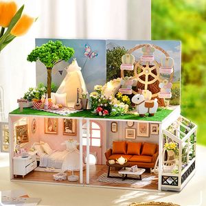 DIY WOODEN Doll House Furniture Light Making and Assembing Room Models Building Kit Toys for Birthday Gifts Dollhouse