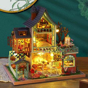 Bricolage en bois maison de poupée Jungle Resort Kits de construction miniatures avec maison de poupée meubles Casa jouets pour enfants filles cadeaux d'anniversaire AA220325