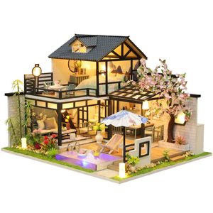 DIY Houten Poppenhuizen Chinese Oude Casa Miniatuur Bouwpakketten met Meubilair Led Zwembad Poppenhuis voor Volwassenen Geschenken 240304