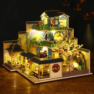 DIY WOODEN DOLLES HOURS MINIATURE BUILDING CHINOSE Architecture Dollhouse With Meubles Villa Toys for Adult Cadeaux d'anniversaire