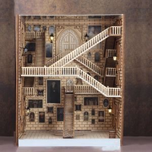 Bricolage en bois Dragon Alley escaliers livre coin étagère kits d'insertion miniatures avec meubles art serre-livres jouets pour adultes cadeaux de Noël 240304