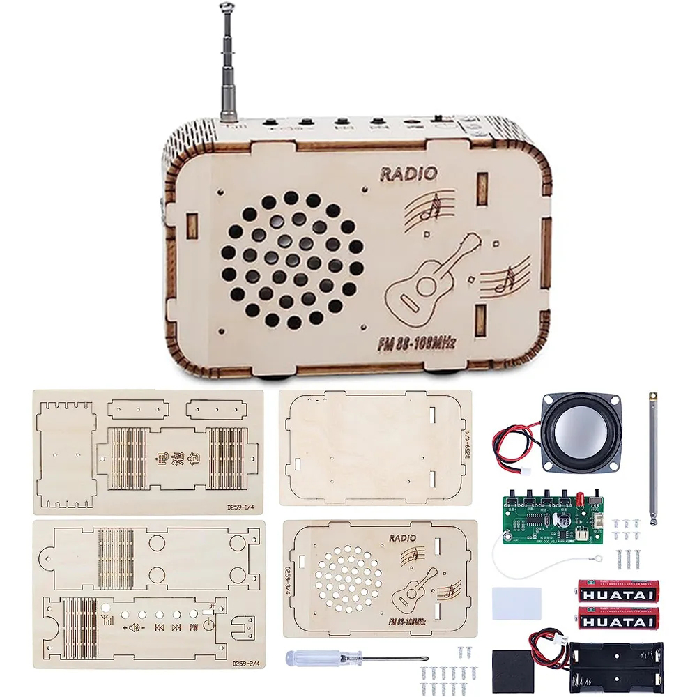 DIY Wooden FM Radio Kit 88-108MHz Wzmacniacz Wzmacniacza Radio Player z zestawem projektu z montażem baterii dla uczniów szkoły uczą się