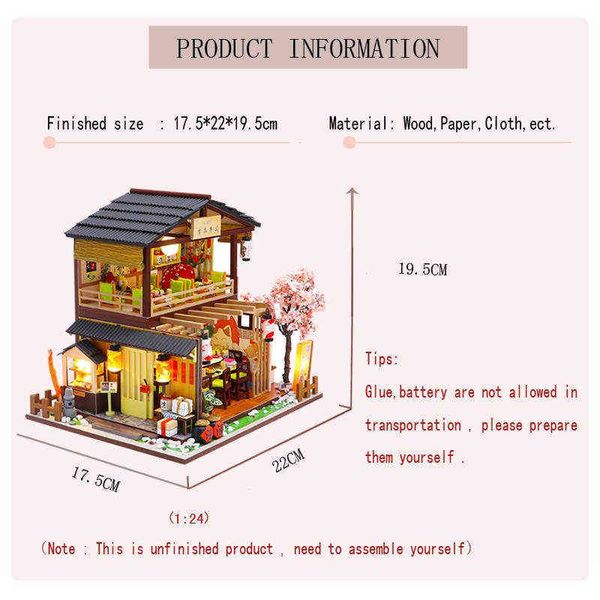 Casa de muñecas en miniatura de estilo japonés, casa de madera DIY, Mini casa de muñecas con muebles, diseño preciso, casa de muñecas para Decoración