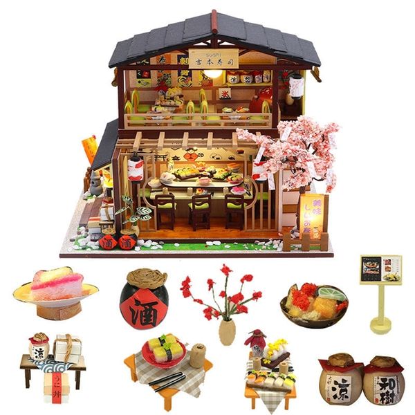 DIY Maison en bois Japon Style Miniature Doll House Kits Mini Dollhouse avec meubles Design précis Dollhouse pour la décoration T LJ201126