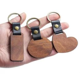 DIY houten sleutelhanger leeg gesneden leer houten sleutelhanger hanger bagage decoratieve hart ronde sleutelhanger sleutelhanger9034260
