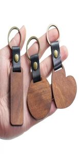 DIY houten sleutelhanger leeg gesneden leer houten sleutelhanger hanger bagage decoratieve hart ronde sleutelhanger sleutelhanger6645605