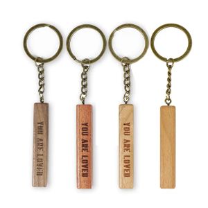 Bricolage porte-clés en bois pendentif rectangulaire hêtre blanc porte-clés porte-clés personnalisé Thanksgiving saint valentin cadeau porte-clés